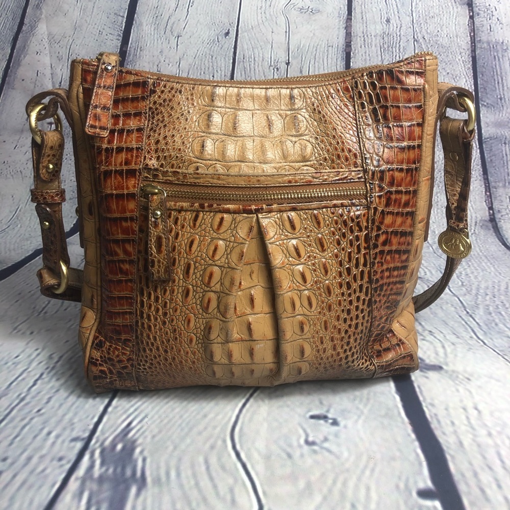 Brown Leather Croc Brahmin Crossbody Purse